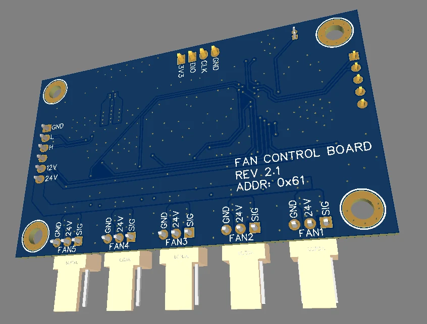 Rear 3D render of the fan controller board
