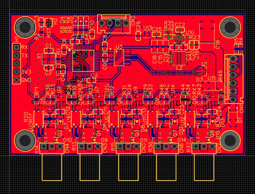 Top copper and component layout view of the fan controller PCB
